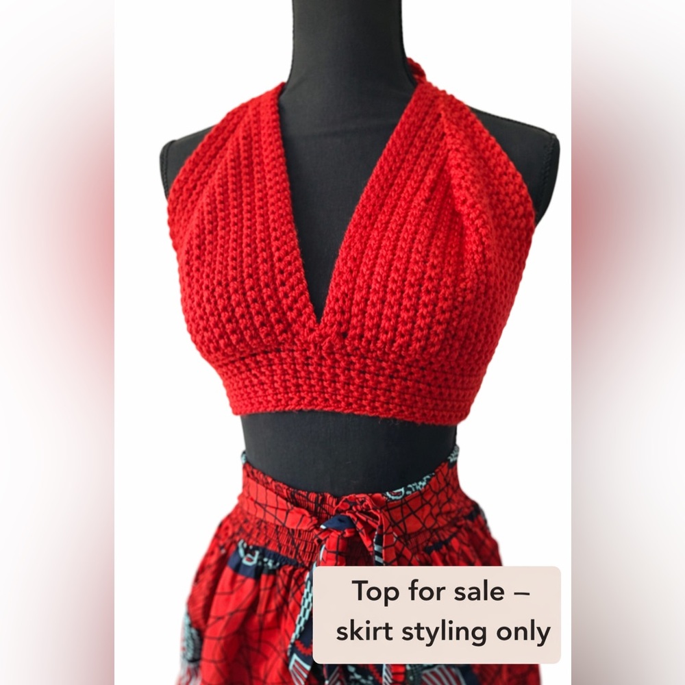 Handmade Red Crochet Halter Top Bralette – Fits 36D / 36DD